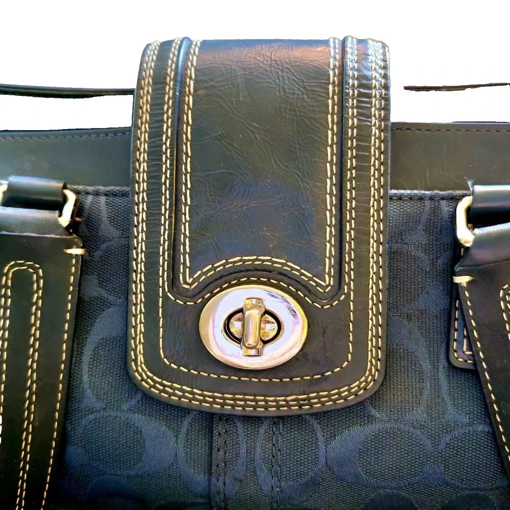 COACH Y2K Hamptons Blue Logo C Jacquard Satchel Shoulder Bag Turnlock Silver